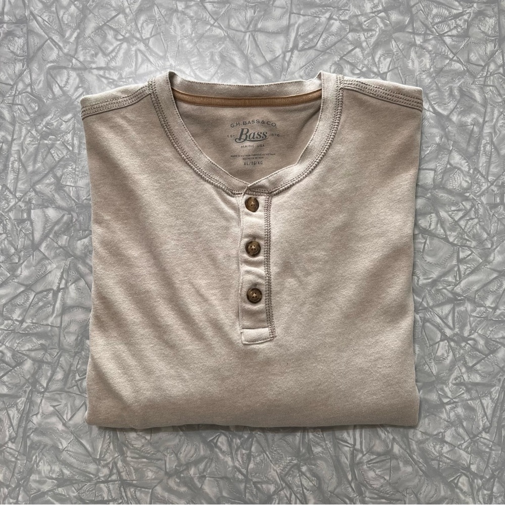 G.H. Bass & Co. Long Sleeve Henley Shirt, Cream/oatmeal, XL